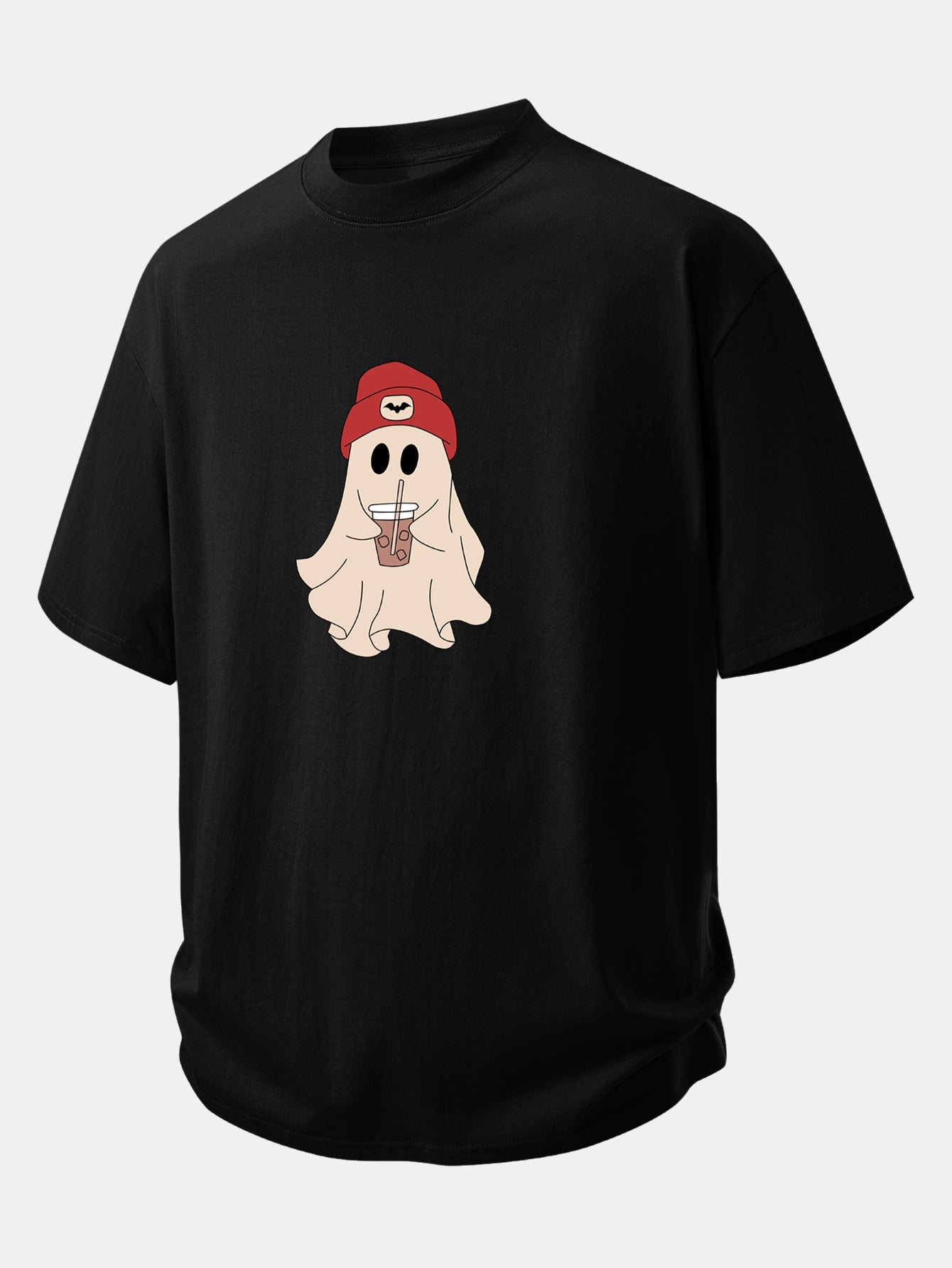 Relax Fit Red Hat Ghost Print Cotton T-Shirt