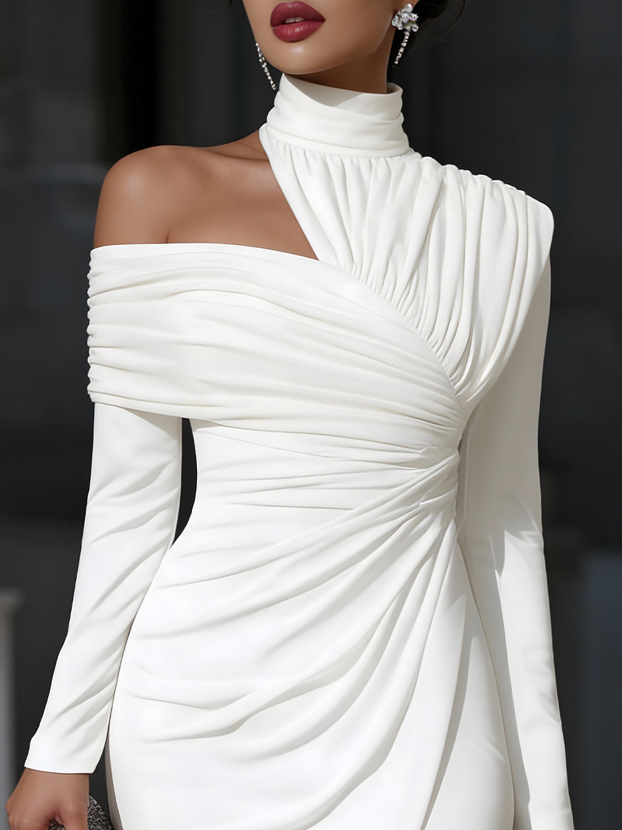 Asymmetric High Neck One-Shoulder Evening Dress