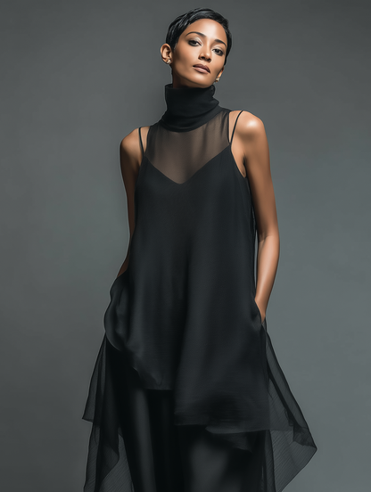 Acetate Slip Dress With Chiffon Overlay Maxi Dress