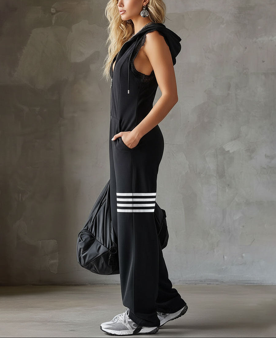 Giada Retro Hooded Striped Sleeveless Jumpsuit