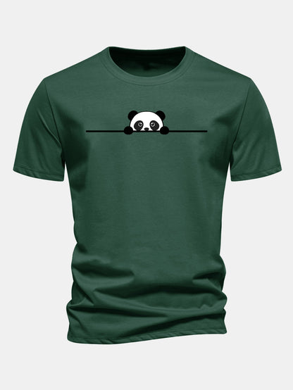 Regular Fit Peeking Panda Print Cotton T-Shirt