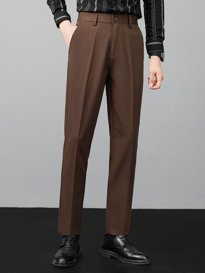 Contrast Trim Textured Zipper Knit Polo & Slim Fit Tapered Trousers