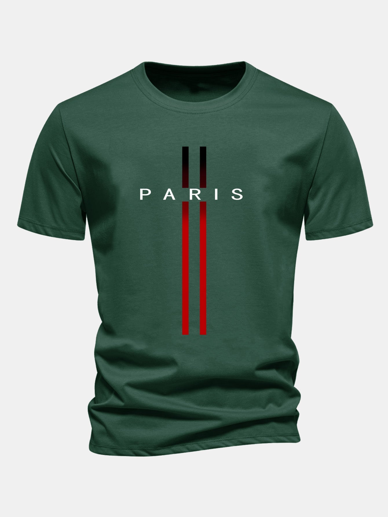 Regular Fit Stripe Paris Print Cotton T-Shirt