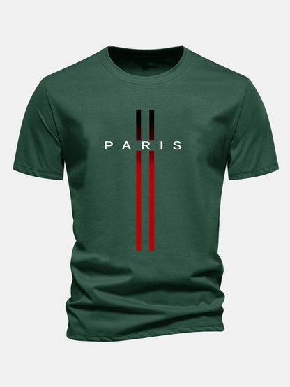 Regular Fit Stripe Paris Print Cotton T-Shirt