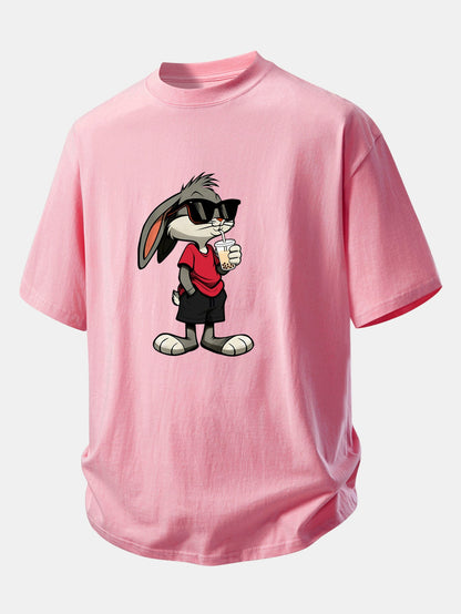 Relax Fit Cartoon Rabbit Print Cotton T-Shirt