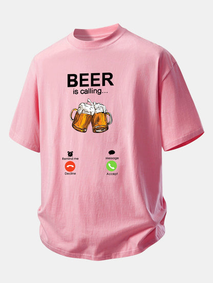 Relax Fit Beer Is Calling Print Cotton T-Shirt