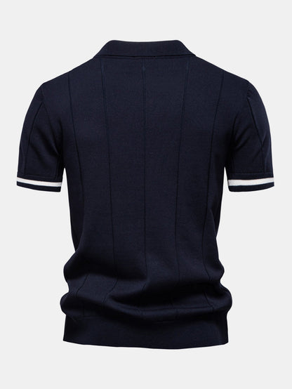Contrast Trim Zipper Knit Polo Shirt & Elastic Waist Chino Shorts