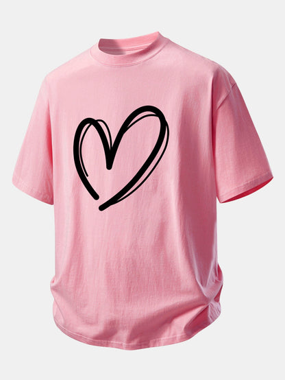 Relax Fit Heart Print Cotton T-Shirt