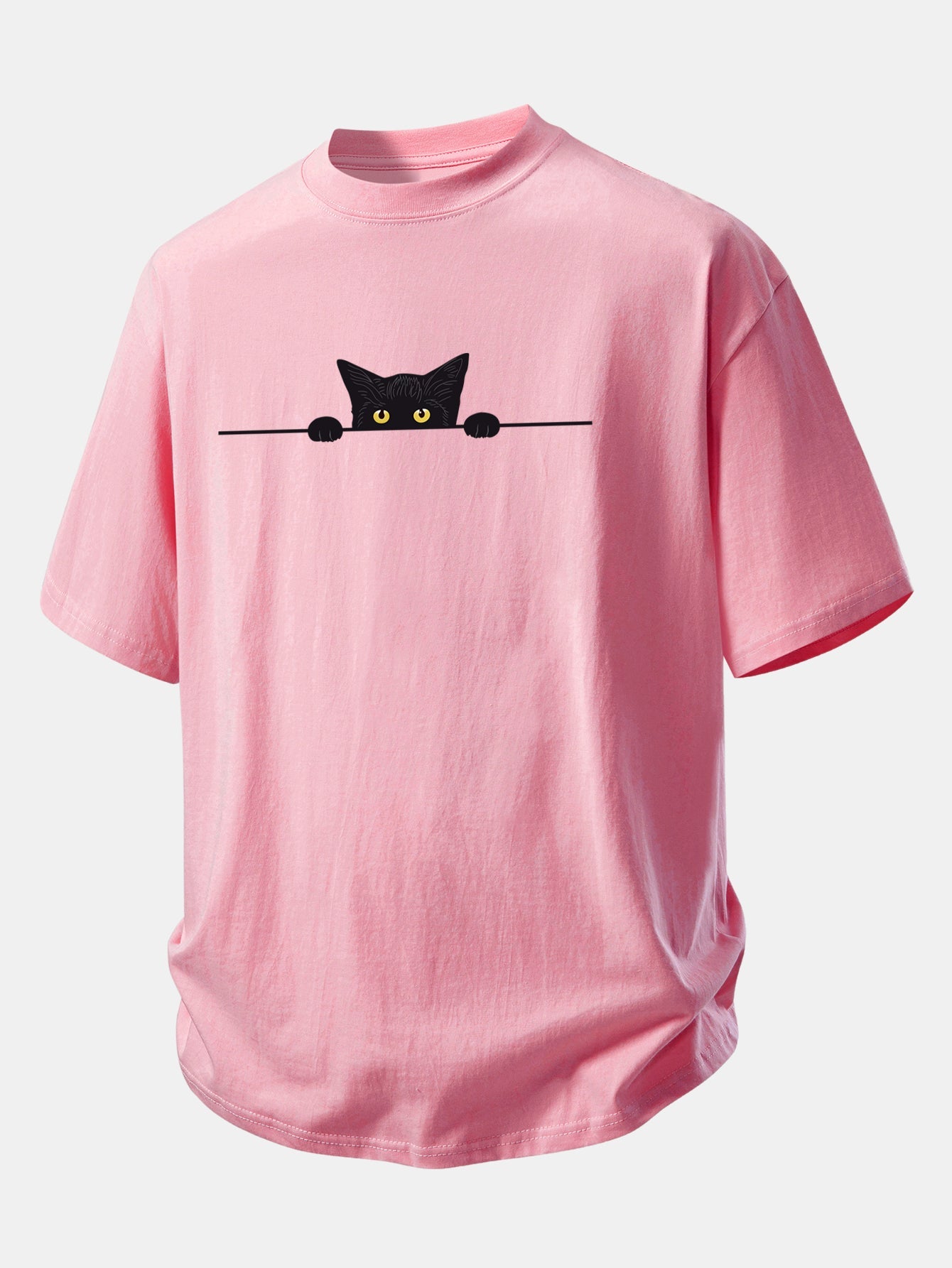 Relax Fit Black Cat Print Cotton T-Shirt