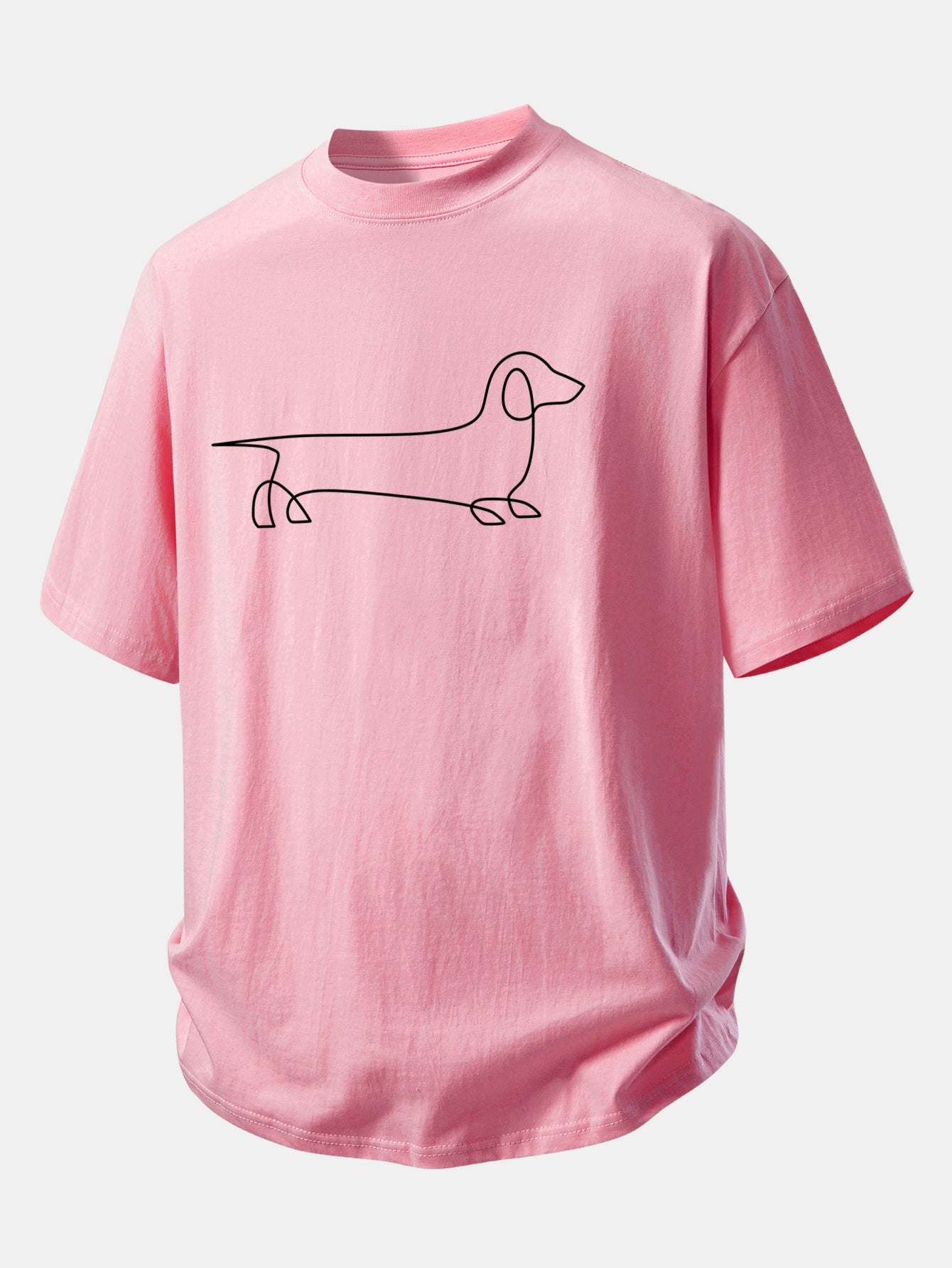 Relax Fit Line Dachshund Print Cotton T-Shirt