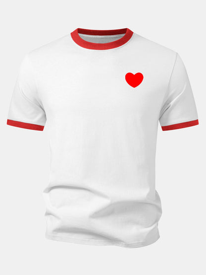 Heart Print Contrast Ringer T-Shirt