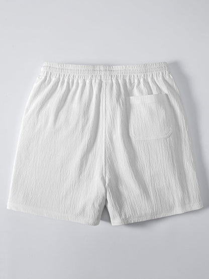 Geometric Jacquard Button Up Shirt & Crinkle Textured Drawstring 5" Shorts