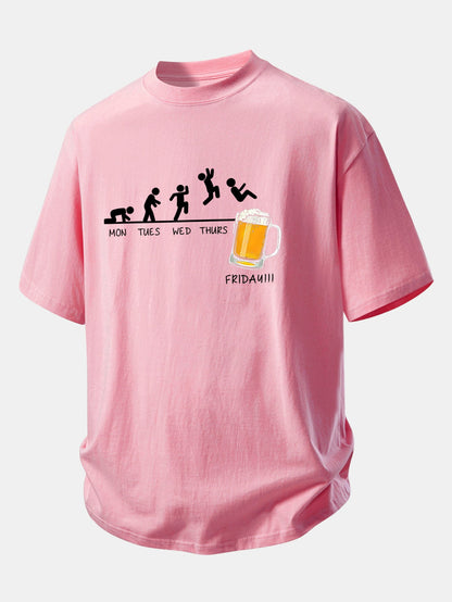 Relax Fit Beer Weekly Plan Print Cotton T-Shirt