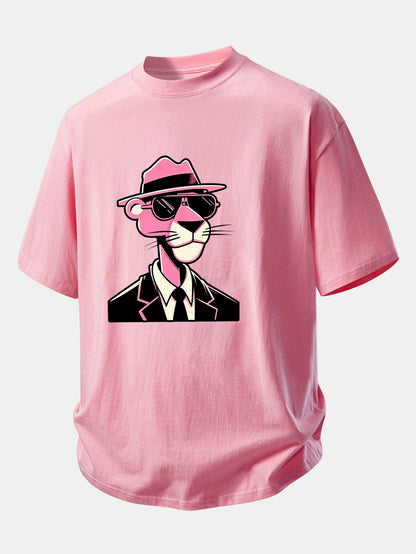 Relax Fit Pink Panther Gentleman Print Cotton T-Shirt