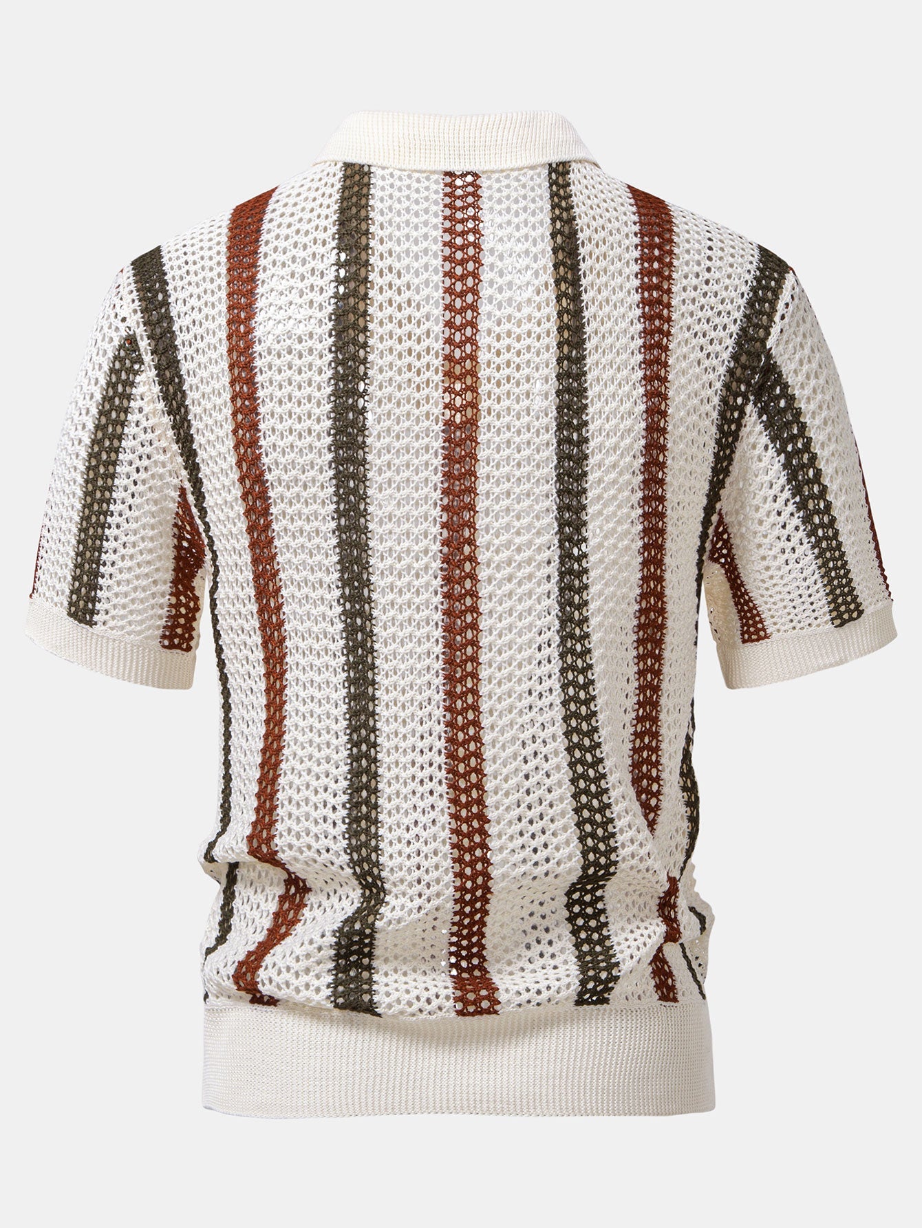 Striped Crochet V Neck Polo & Crinkle Textured Drawstring 5" Shorts