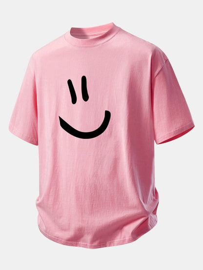 Relax Fit Smiley Face Print Cotton T-Shirt