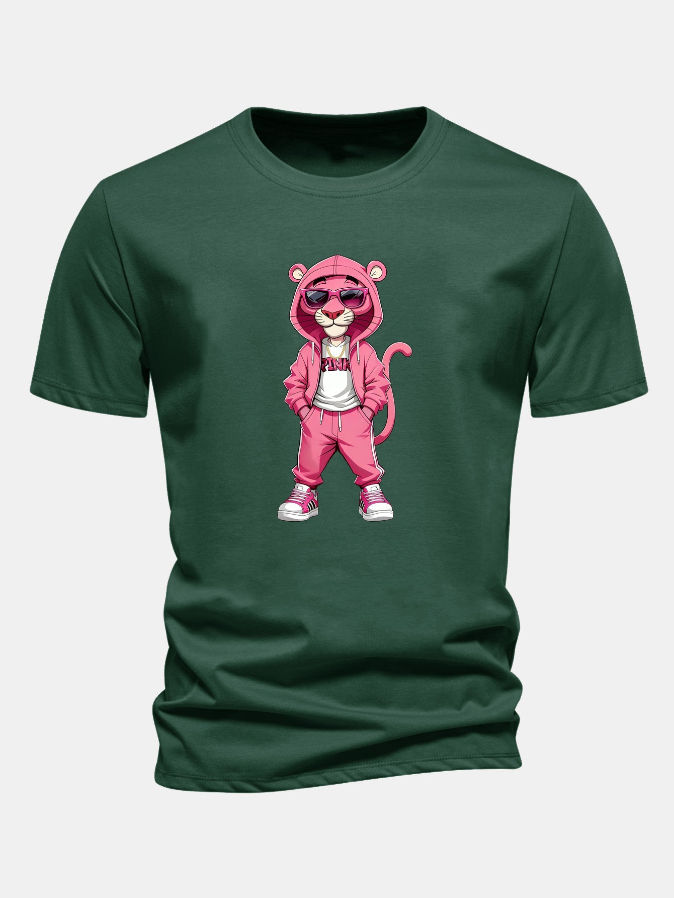 Regular Fit Street Fashion Pink Panther Print Cotton T-Shirt