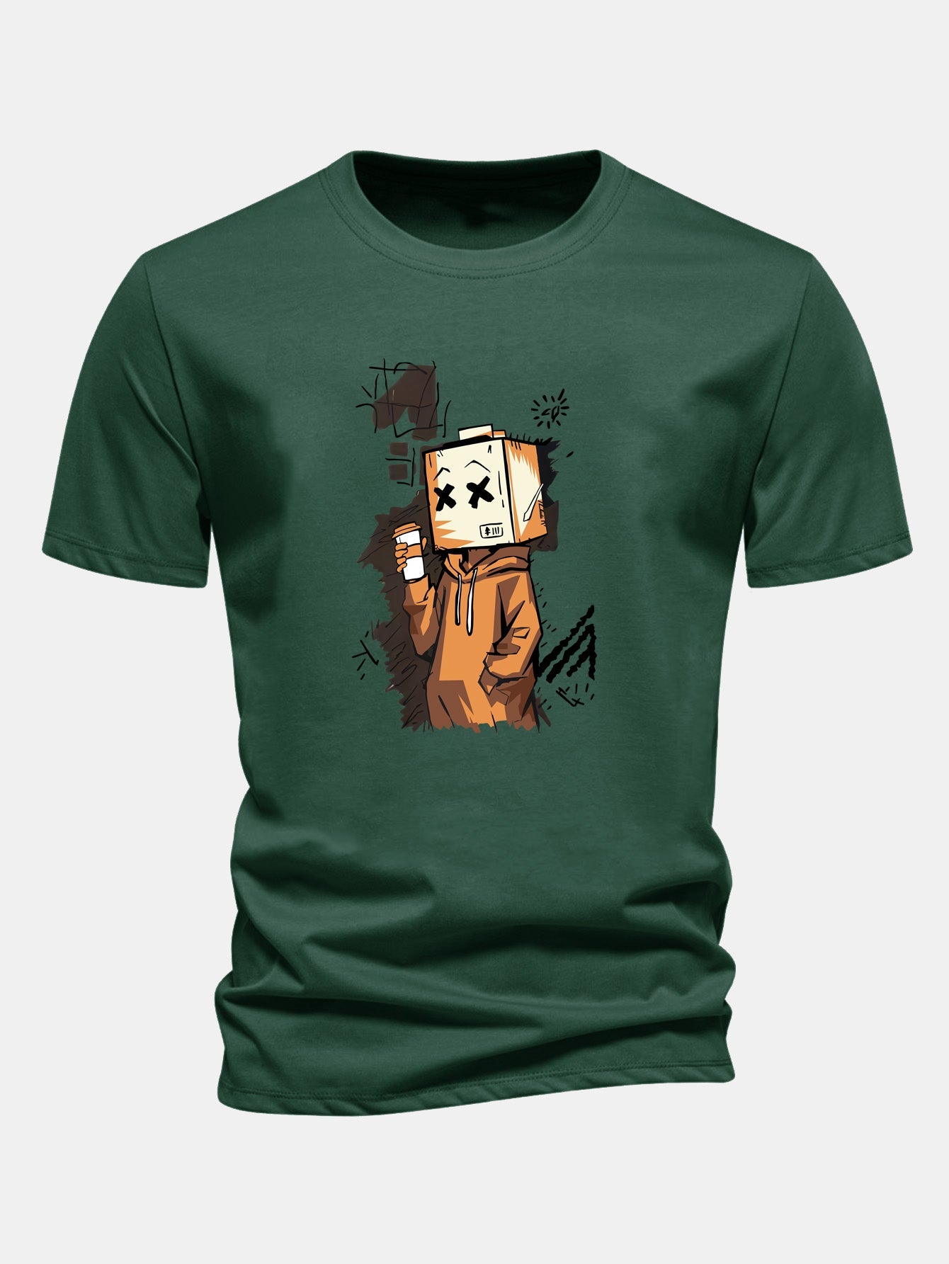 Regular Fit Cartoon Box Head Print Cotton T-Shirt