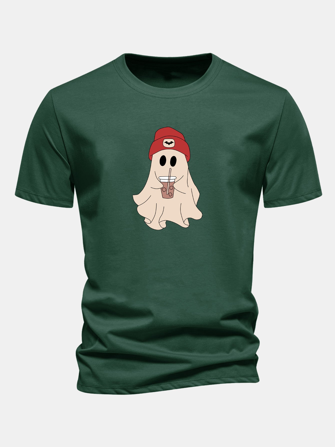 Regular Fit Red Hat Ghost Print Cotton T-Shirt