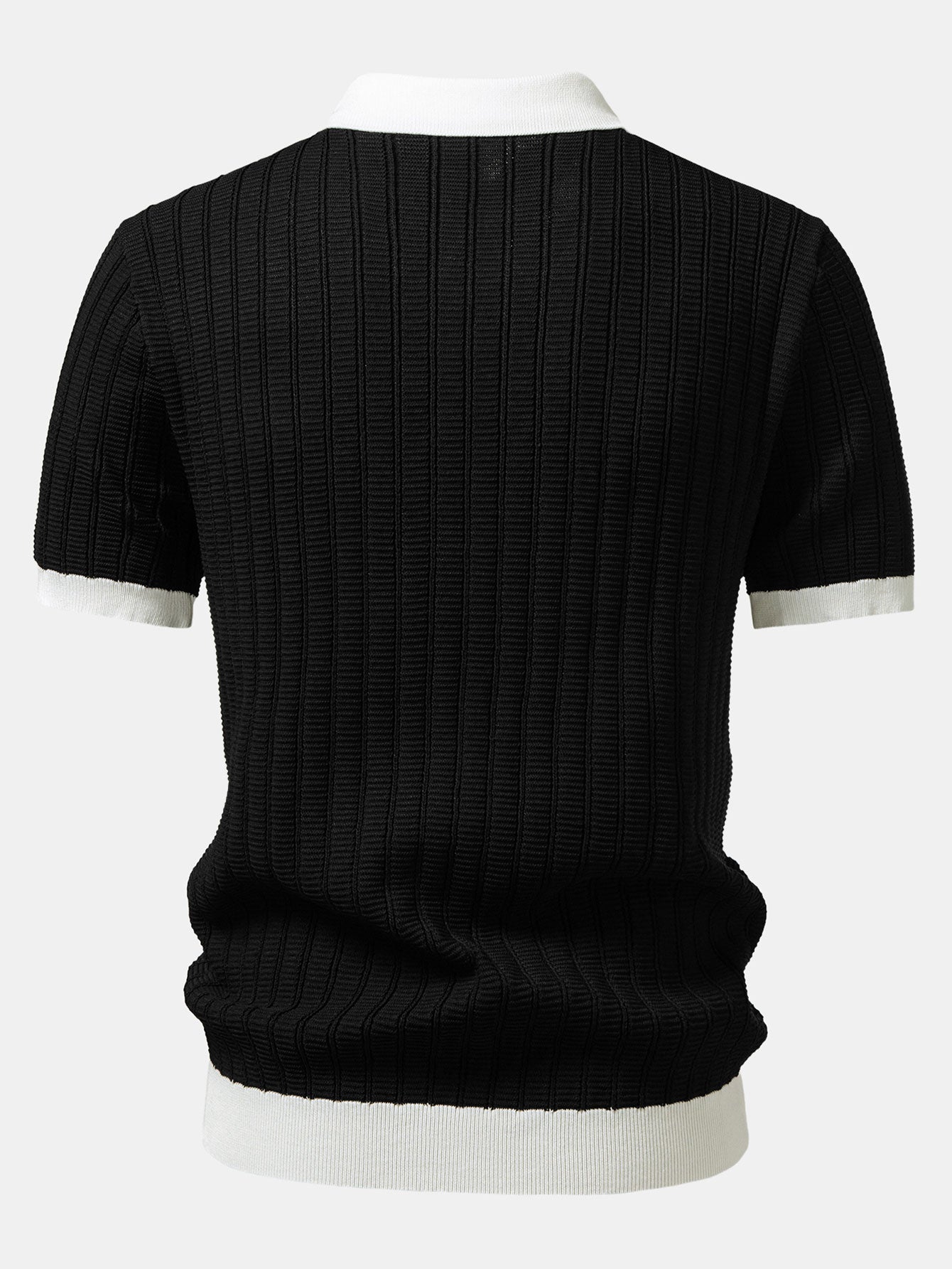 Contrast Textured Johnny Collar Knit Polo & Drawstring Knitted Waffle Pants