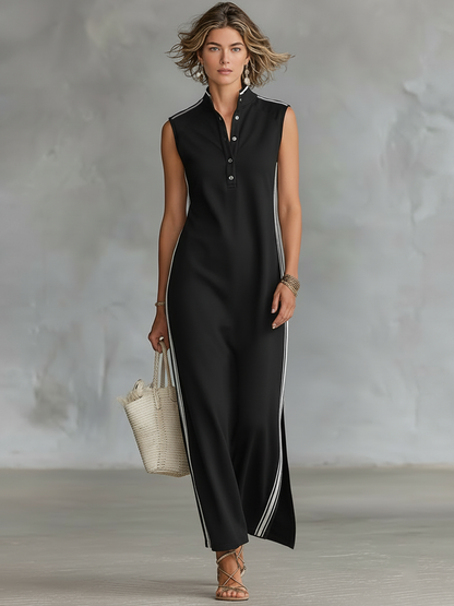 Athletic Sleeveless Henley Maxi Dress