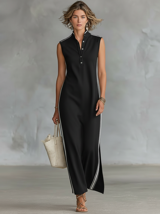 Athletic Sleeveless Henley Maxi Dress
