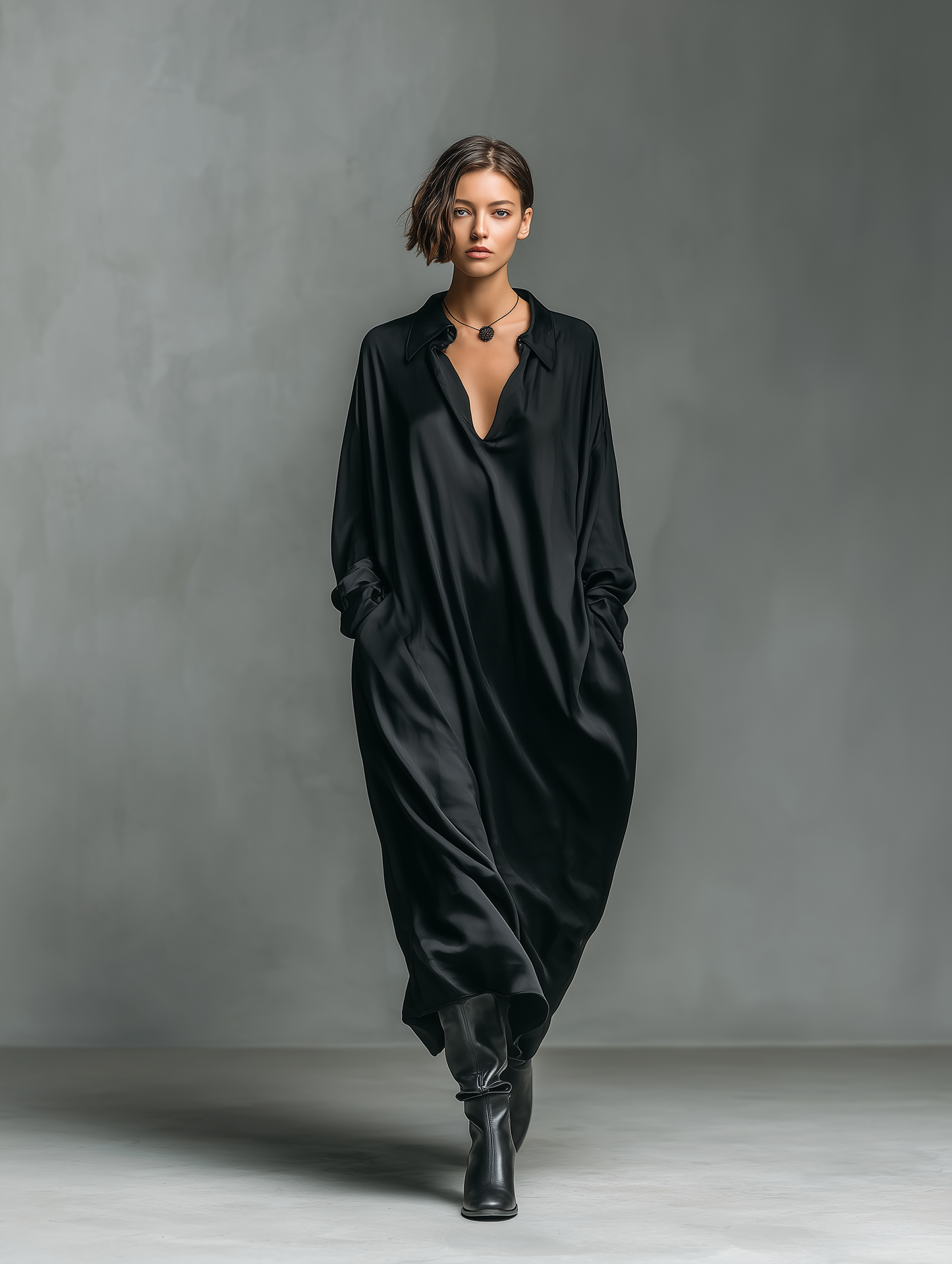 Glossy Satin Long Sleeve Maxi Dress