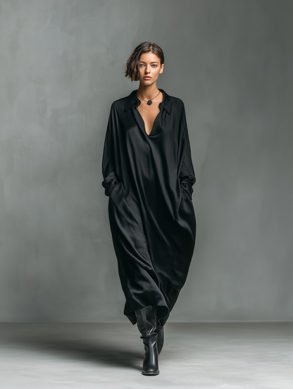 Glossy Satin Long Sleeve Maxi Dress