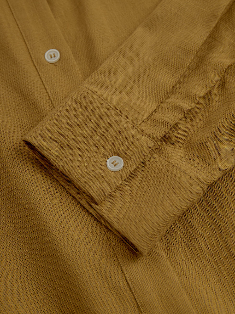 Linen Button-Front Belted Midi Shirt Dress