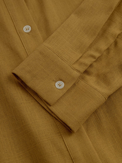Linen Button-Front Belted Midi Shirt Dress