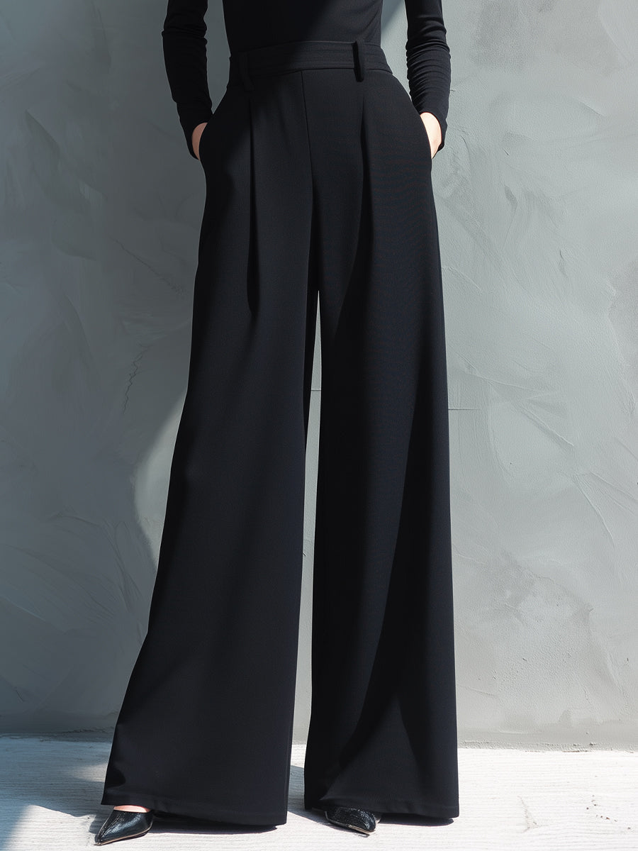 Black Classic Knit Turtleneck Wide-Leg Jumpsuit