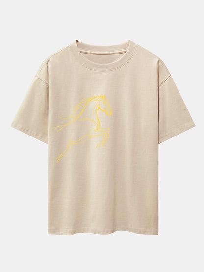 Relax Fit Year of the Horse Print Cotton T-Shirt