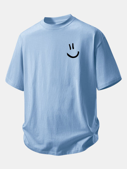 Relax Fit Smiley Face Print Cotton T-Shirt