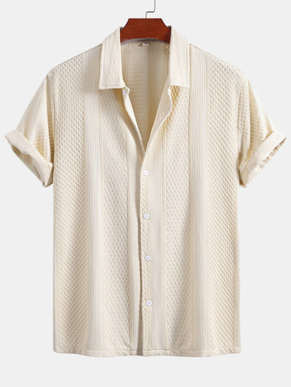 Geometric Jacquard Button Up Shirt & Crinkle Textured Straight Leg Pants