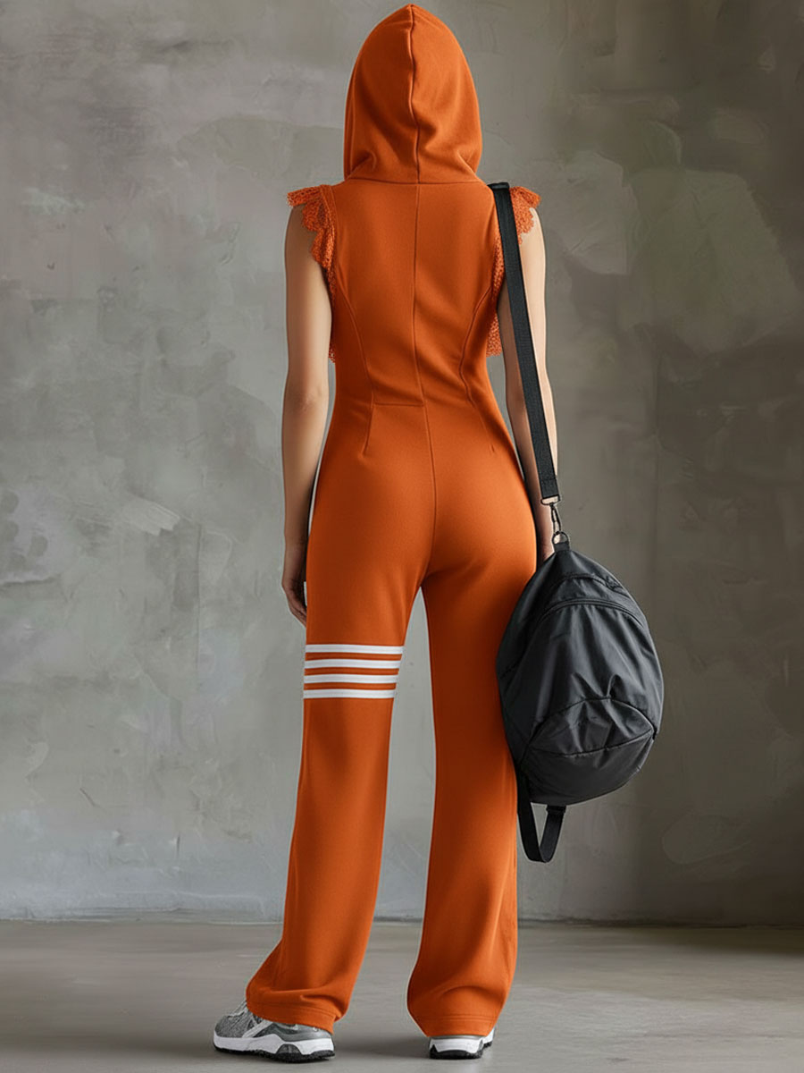 Giada Retro Hooded Striped Sleeveless Jumpsuit