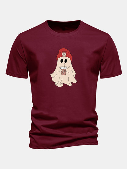 Regular Fit Red Hat Ghost Print Cotton T-Shirt