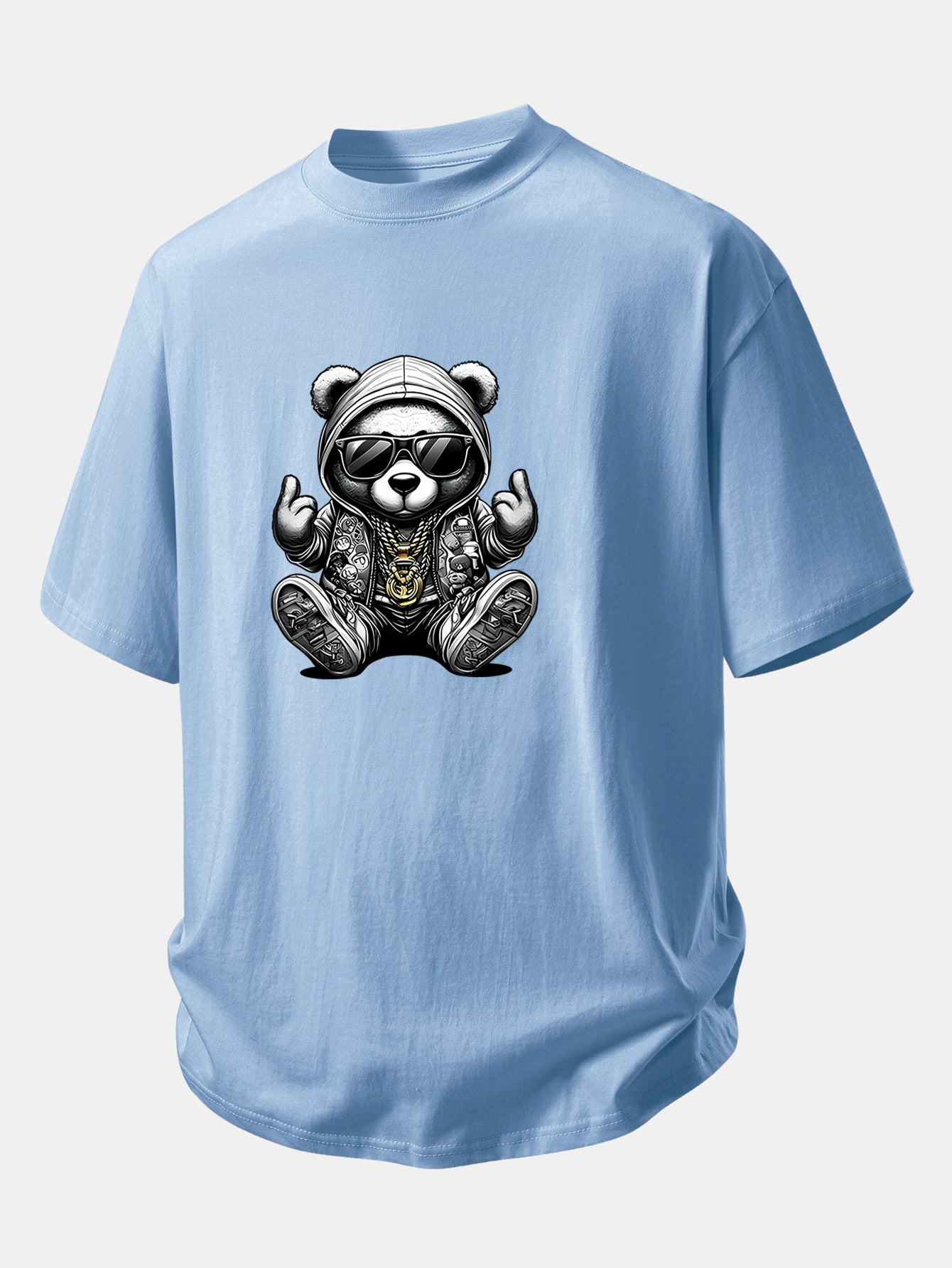Relax Fit Hip Hop Bear Print Cotton T-Shirt