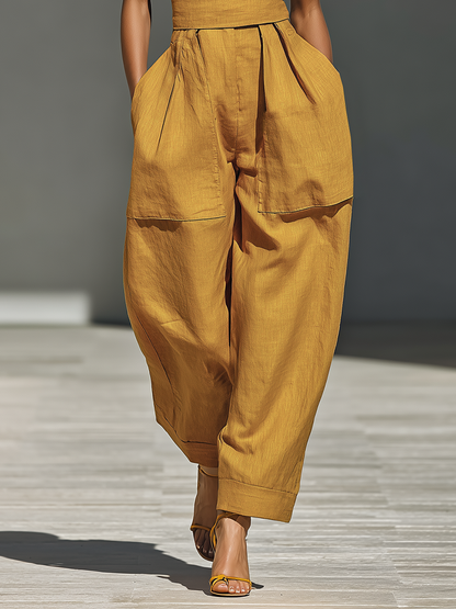 Linen Crisscross Neck Relaxed Jumpsuit