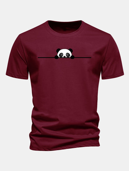 Regular Fit Peeking Panda Print Cotton T-Shirt