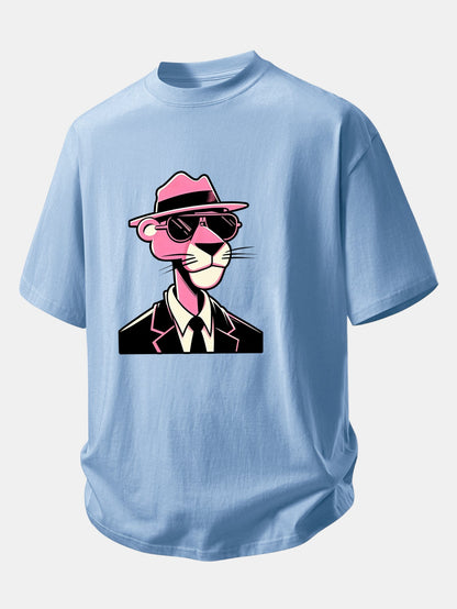 Relax Fit Pink Panther Gentleman Print Cotton T-Shirt