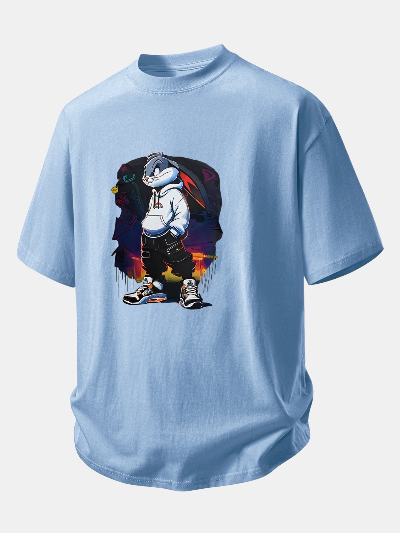 Relax Fit Cartoon Rabbit Print Cotton T-Shirt