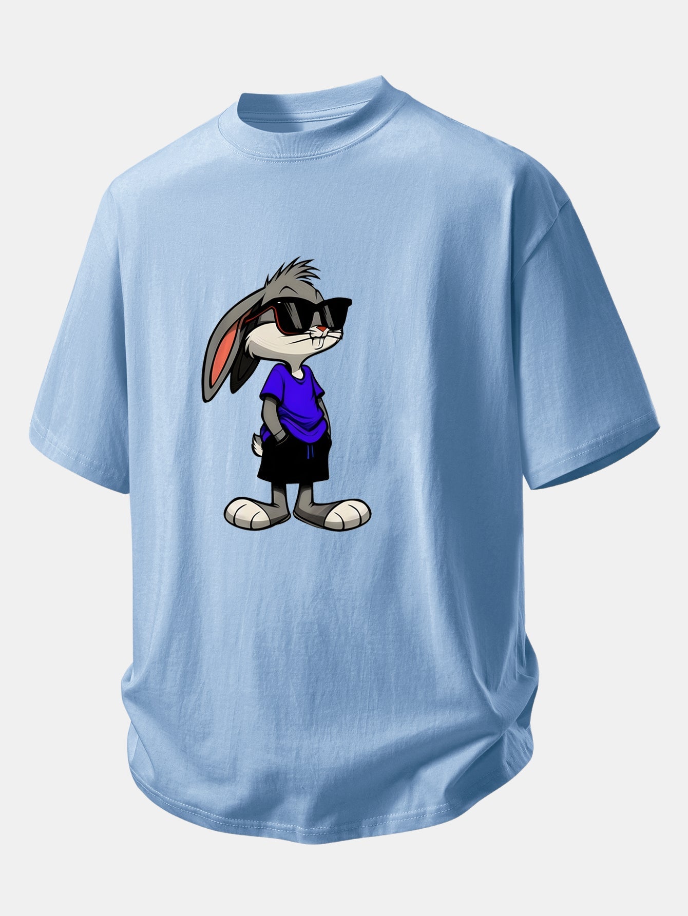 Relax Fit Sunglasses Rabbit Print Cotton T-Shirt