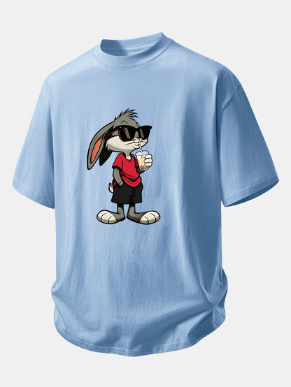 Relax Fit Cartoon Rabbit Print Cotton T-Shirt