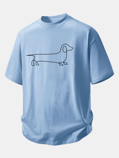 Relax Fit Line Dachshund Print Cotton T-Shirt