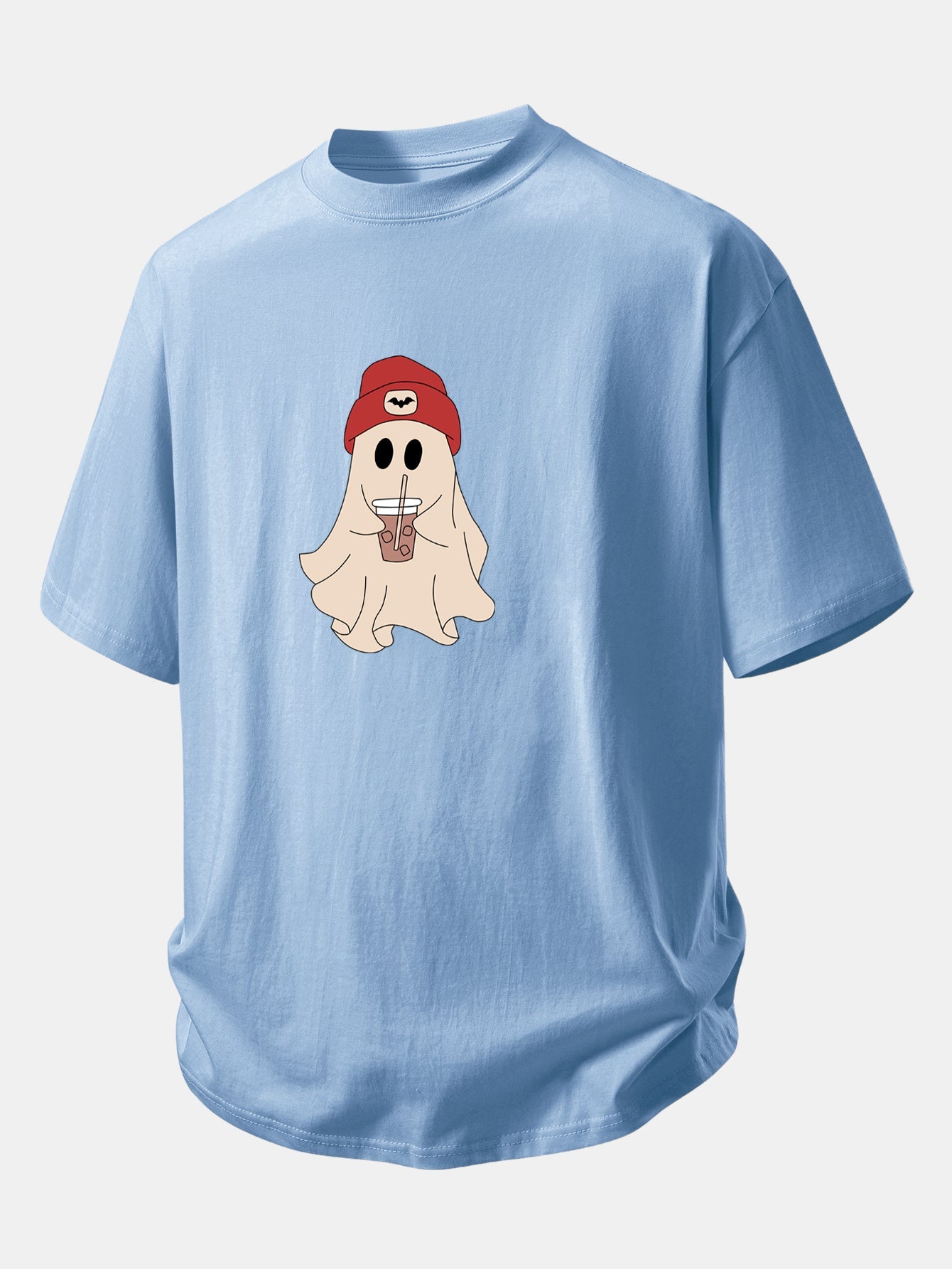 Relax Fit Red Hat Ghost Print Cotton T-Shirt