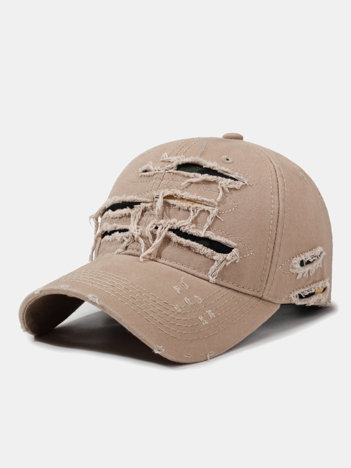 Vintage Baseball Cap With Irregular Distressed Frayed Edges And Tassels