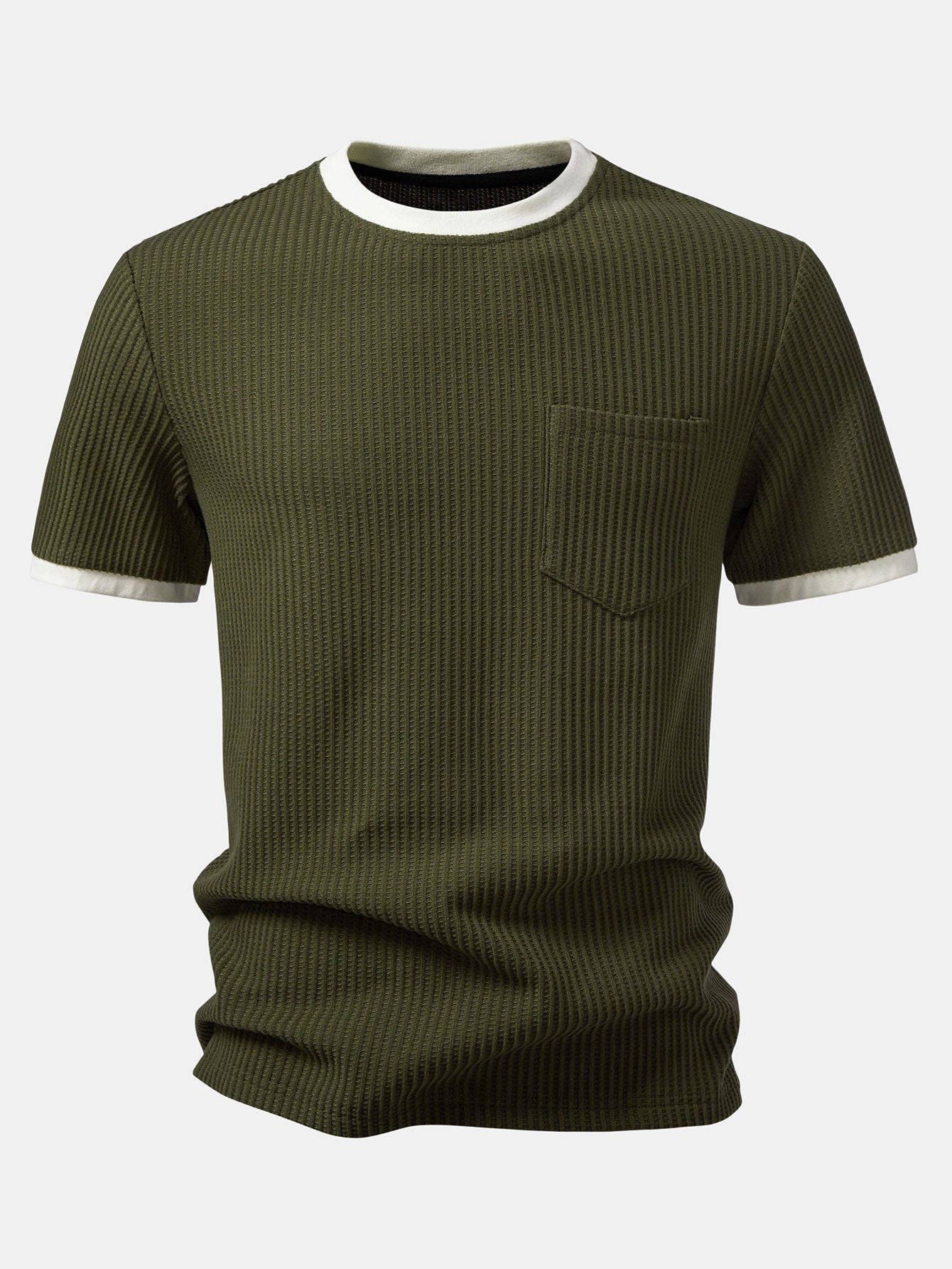 Contrast Waffle T-Shirt With Pocket & Drawstring Knitted Waffle Pants