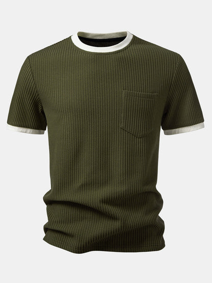 Contrast Waffle T-Shirt With Pocket & Drawstring Knitted Waffle Pants