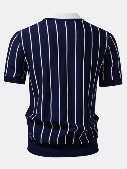 Stripe Button Up Knit Shirt & Slim Fit Tapered Trousers