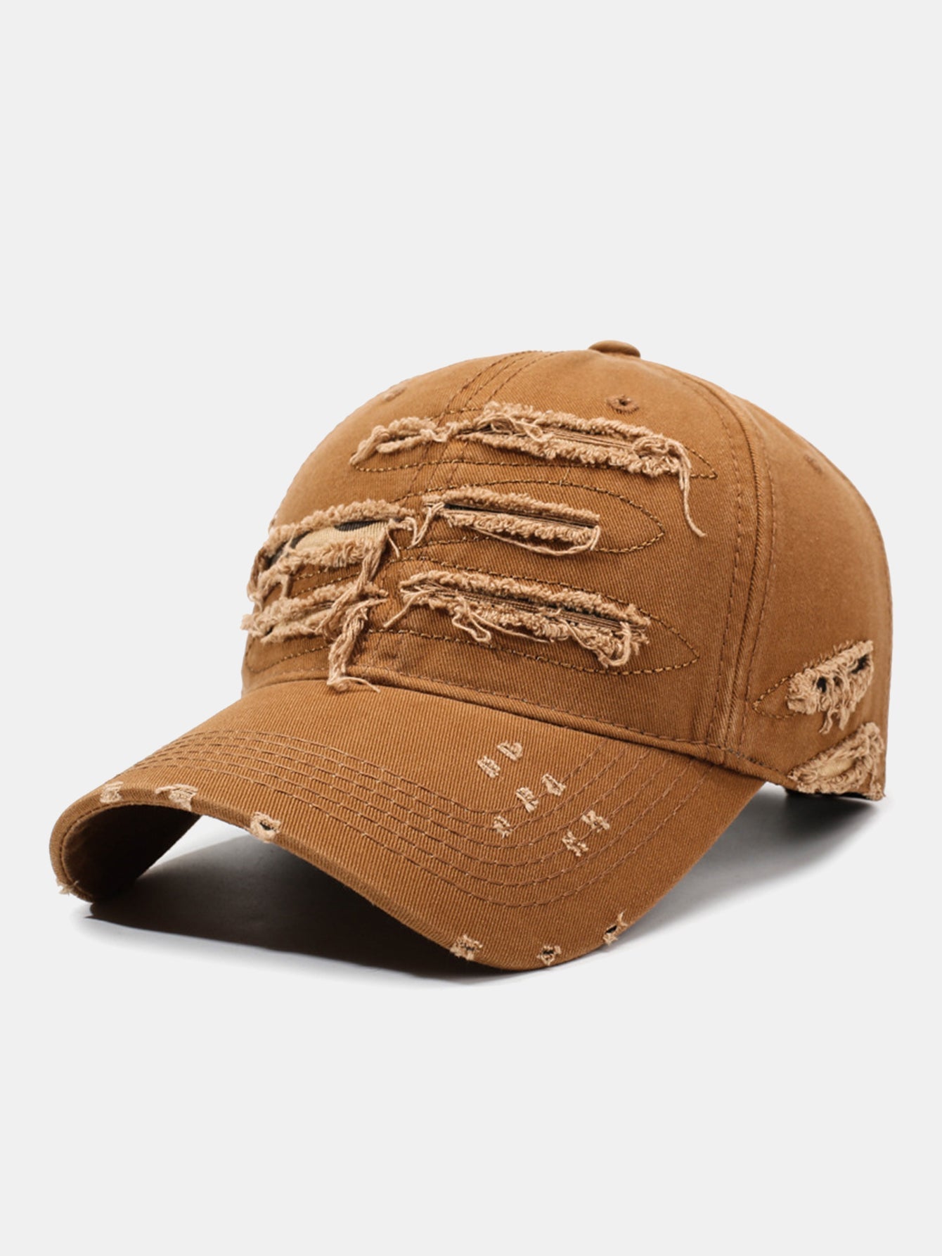 Vintage Baseball Cap With Irregular Distressed Frayed Edges And Tassels